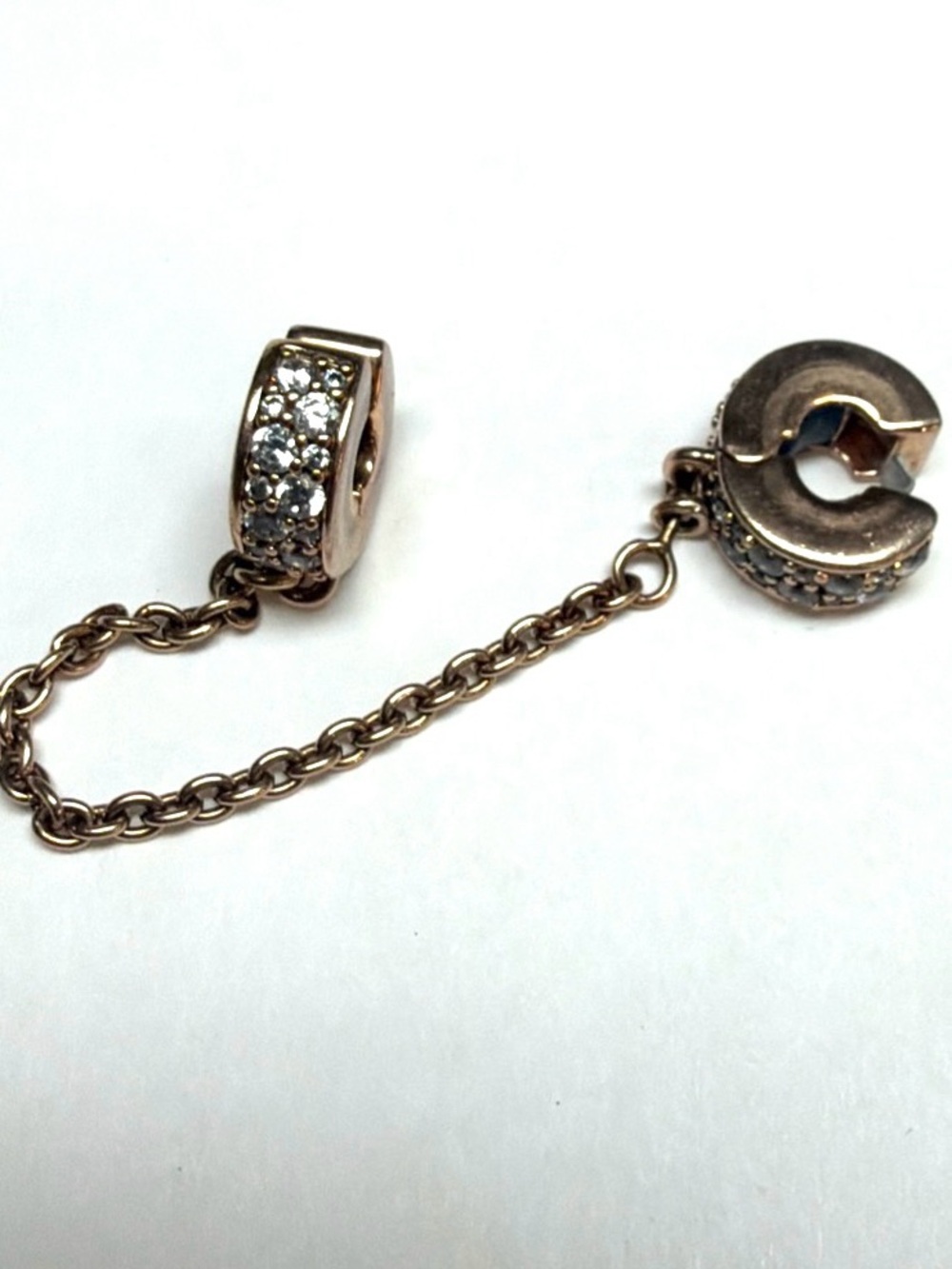 Pandora Rose Gold Shining Elegance Pave Cz Clip Safety Chain